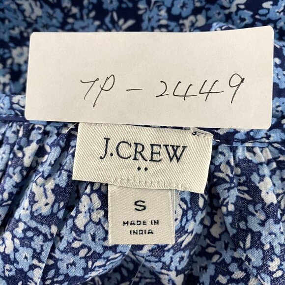 J. Crew Peasant Top Floral Printed Ruffle Trim‎ Small Blue Cotton NWT TP-2449 - Picture 2 of 9